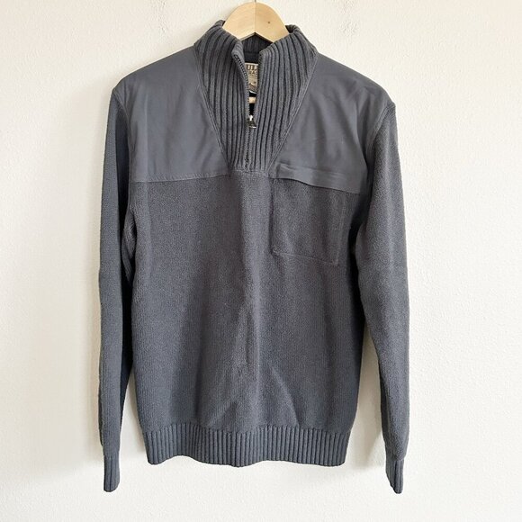 Duluth Trading Co Sweater Gray 1/4 Zip Mock Neck Elbow Patch Cotton Wool - Picture 1 of 7